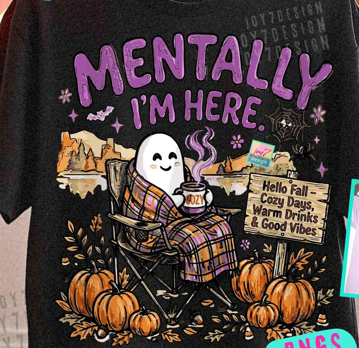 Mentally I'm Here Fall Ghost Graphic Tee product image 1