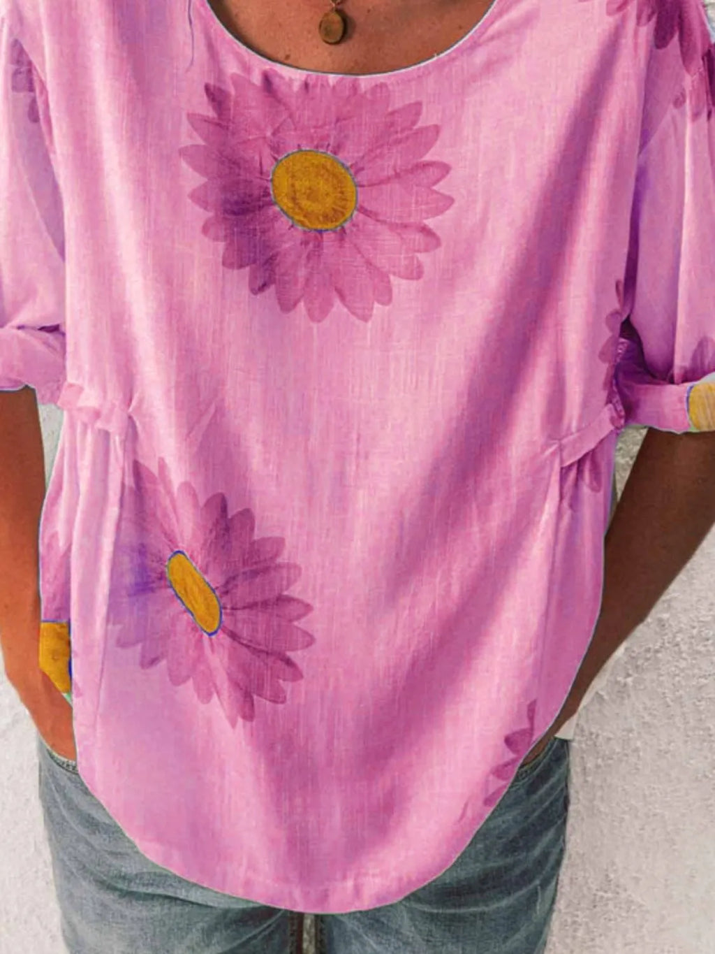 Full Size Flower Round Neck Half Sleeve T-Shirt Plus product image 16