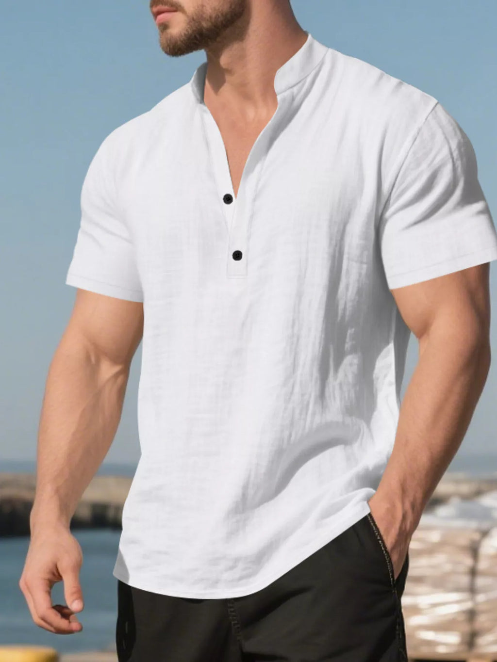 Men's Full Size Casual Linen Blend Short Sleeve Shirt Plus product image 9