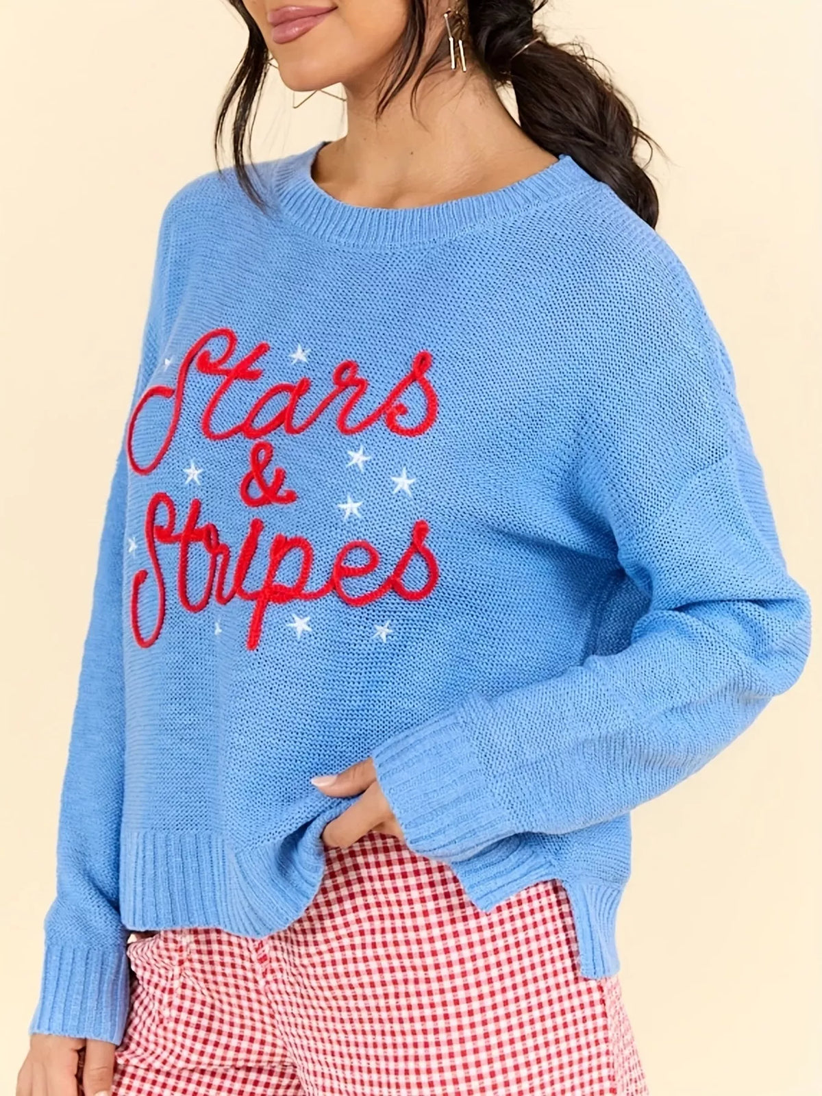 Stars and Stripes Patriotic Drop Shoulder Sweater