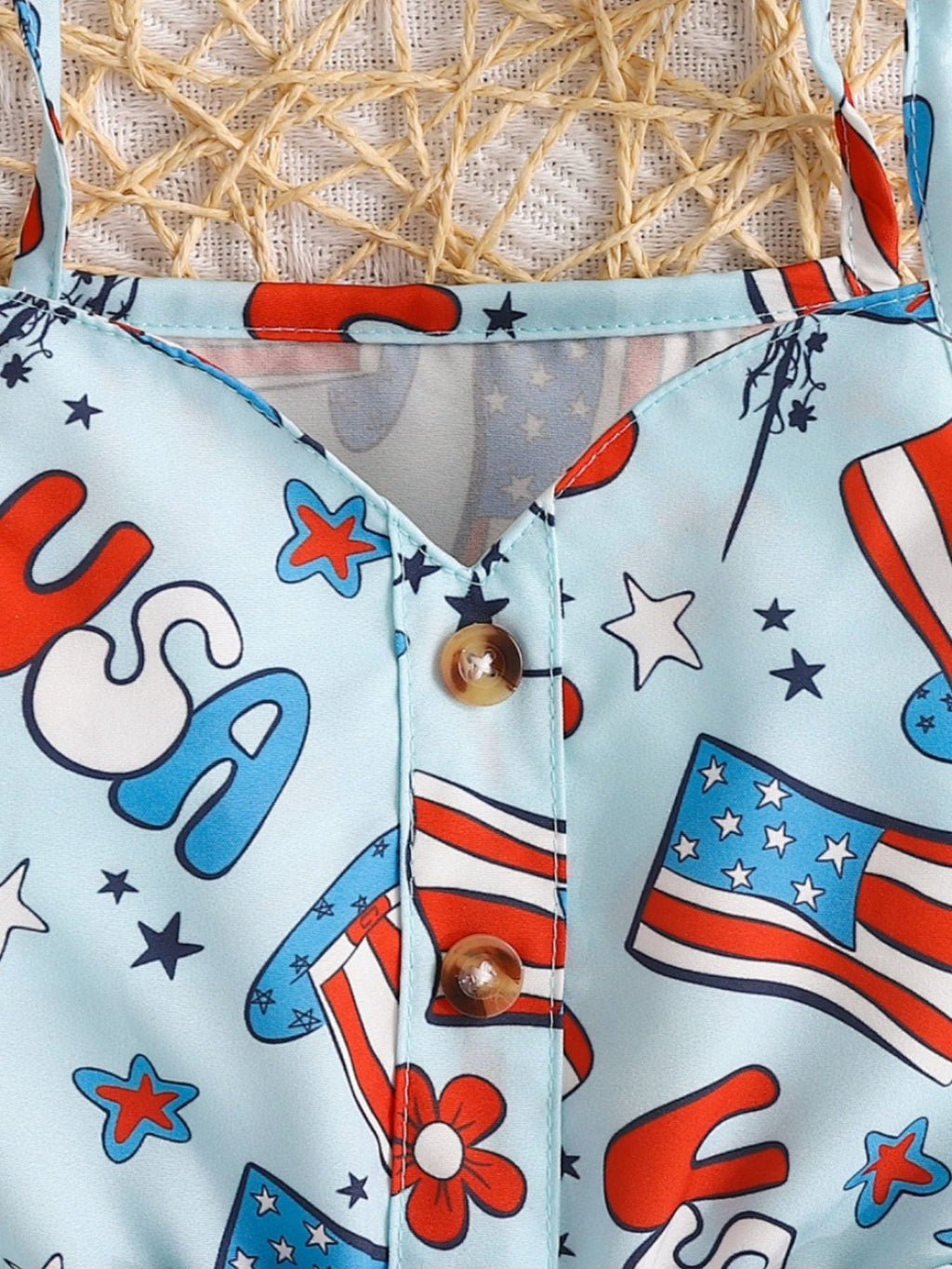 Children's Patriotic Print Tie Strap Ruffle Hem Jumpsuit