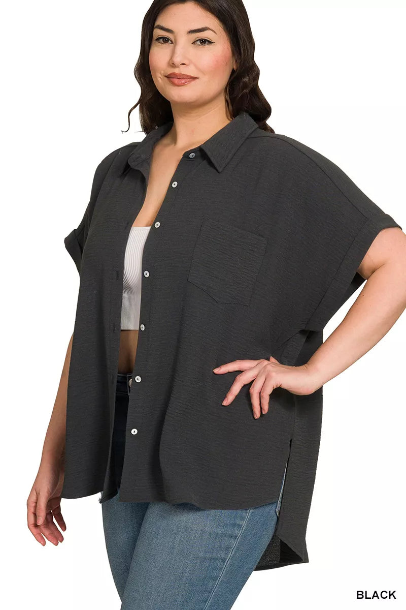 Zenana Full Size Woven Airflow Button Down Shirt Plus product image 5