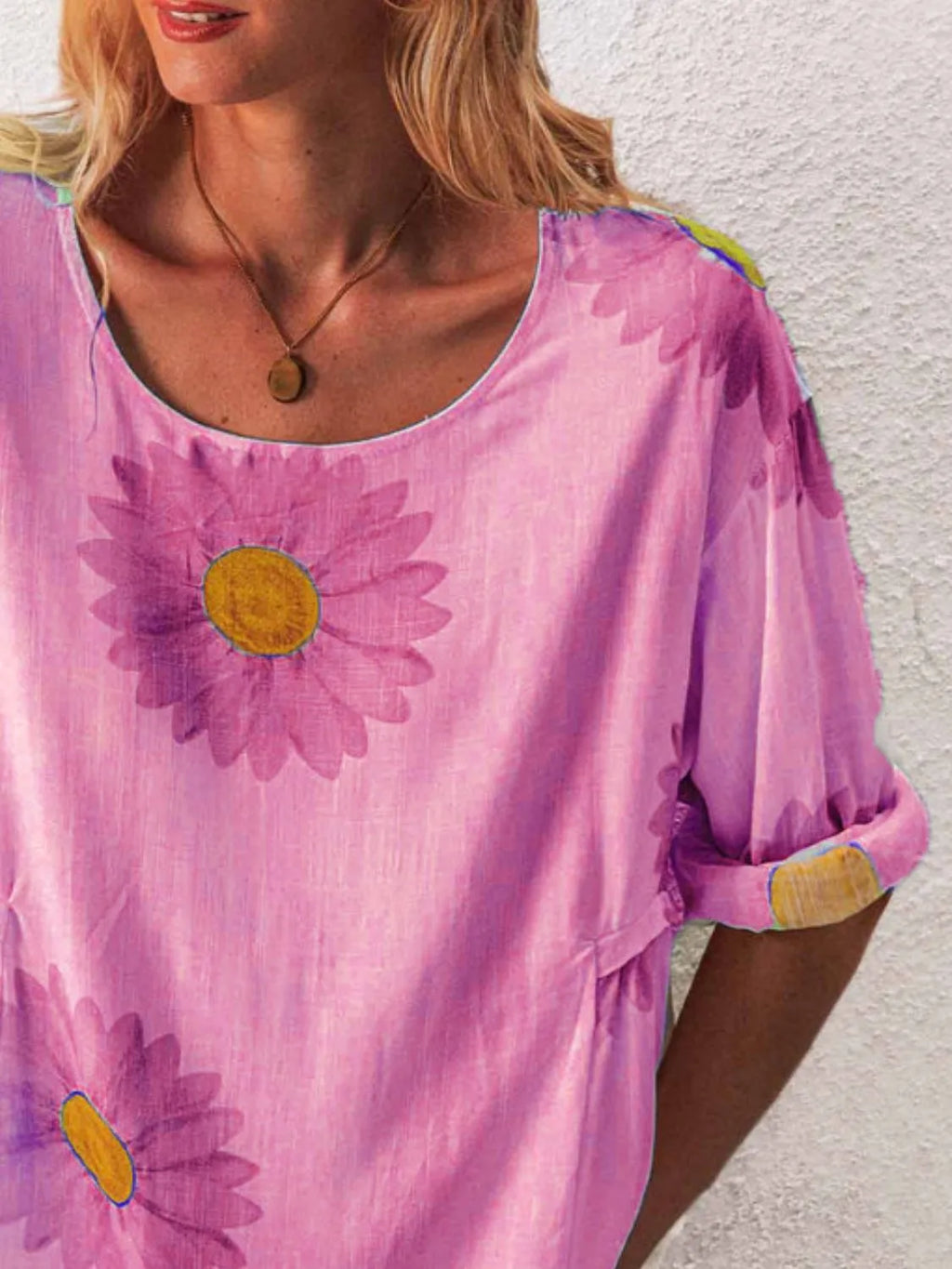 Full Size Flower Round Neck Half Sleeve T-Shirt Plus product image 15