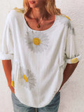 Full Size Flower Round Neck Half Sleeve T-Shirt Plus product image 1