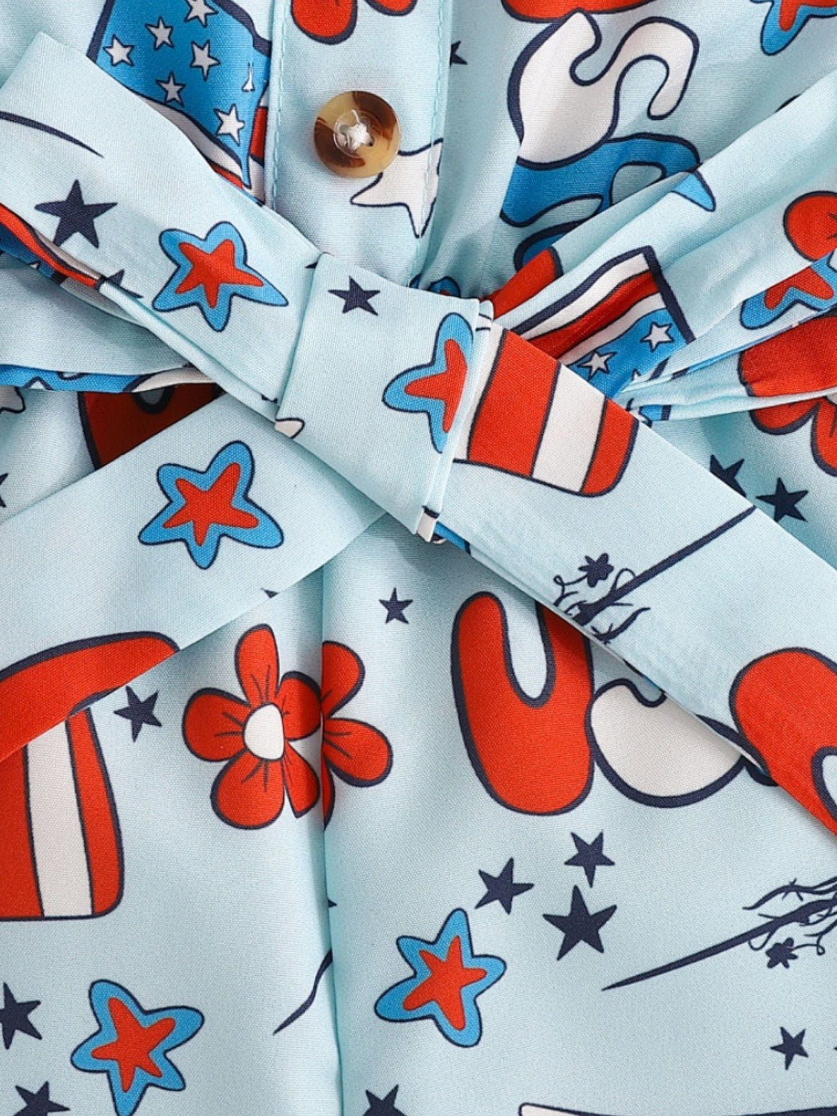 Children's Patriotic Print Tie Strap Ruffle Hem Jumpsuit