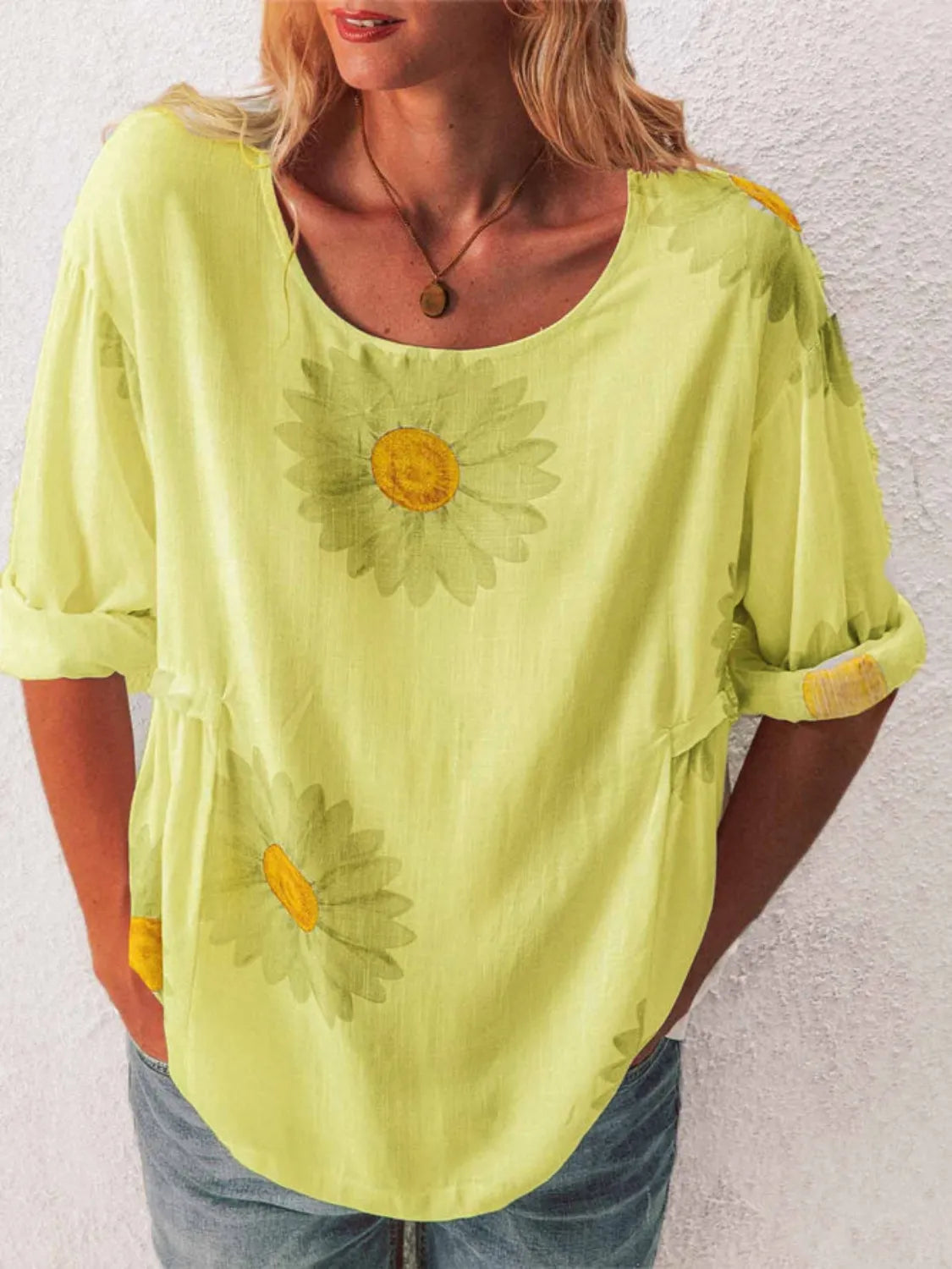 Full Size Flower Round Neck Half Sleeve T-Shirt Plus product image 8