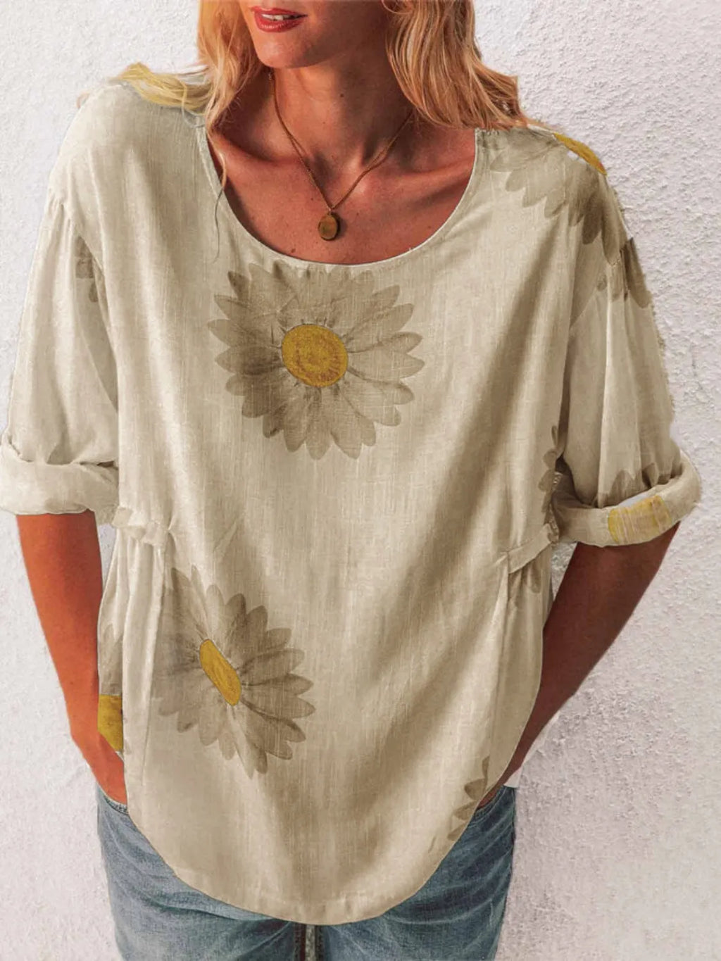 Full Size Flower Round Neck Half Sleeve T-Shirt Plus product image 17