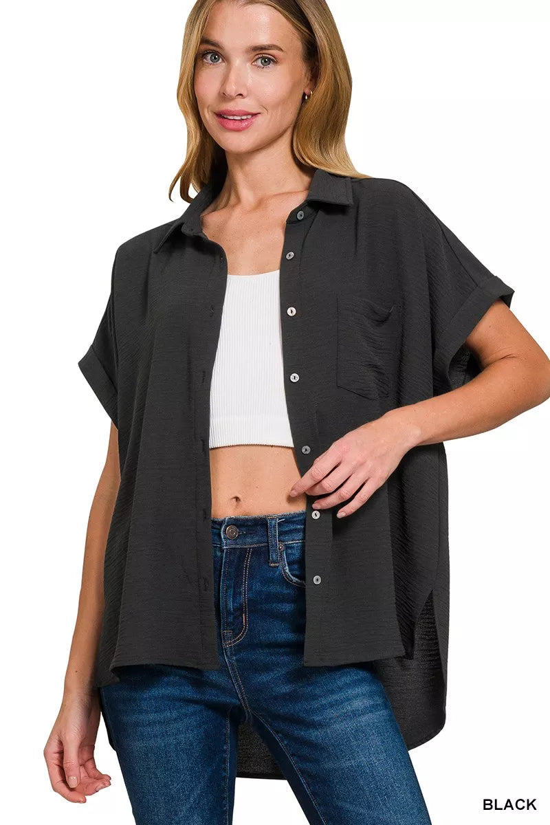 Zenana Full Size Woven Airflow Button Down Shirt Plus product image 2
