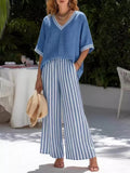Full Size Striped V-Neck Top and Wide Leg Pants Set Plus product image 1