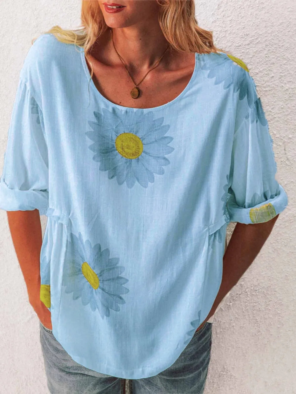Full Size Flower Round Neck Half Sleeve T-Shirt Plus product image 5