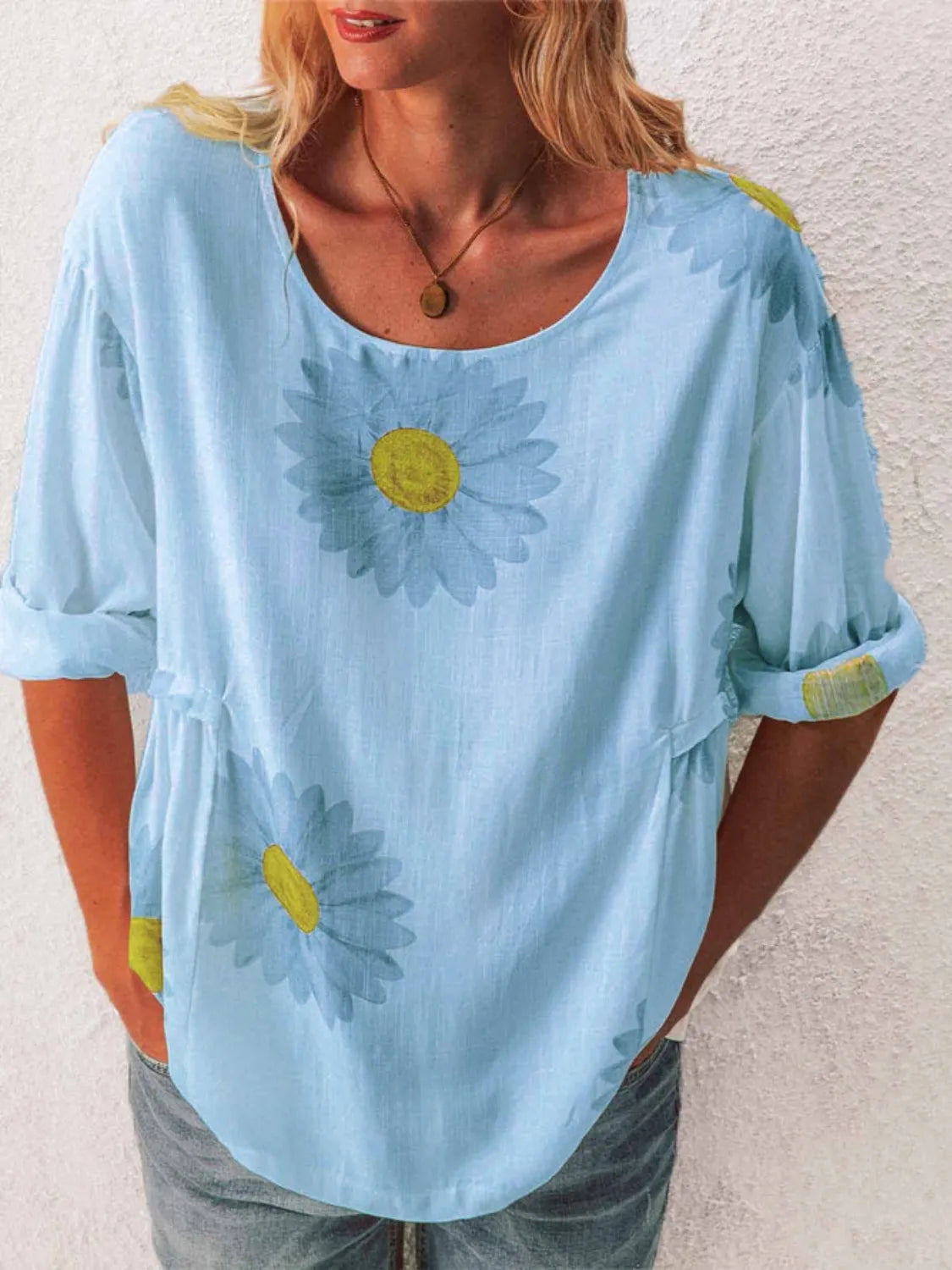 Full Size Flower Round Neck Half Sleeve T-Shirt Plus product image 5