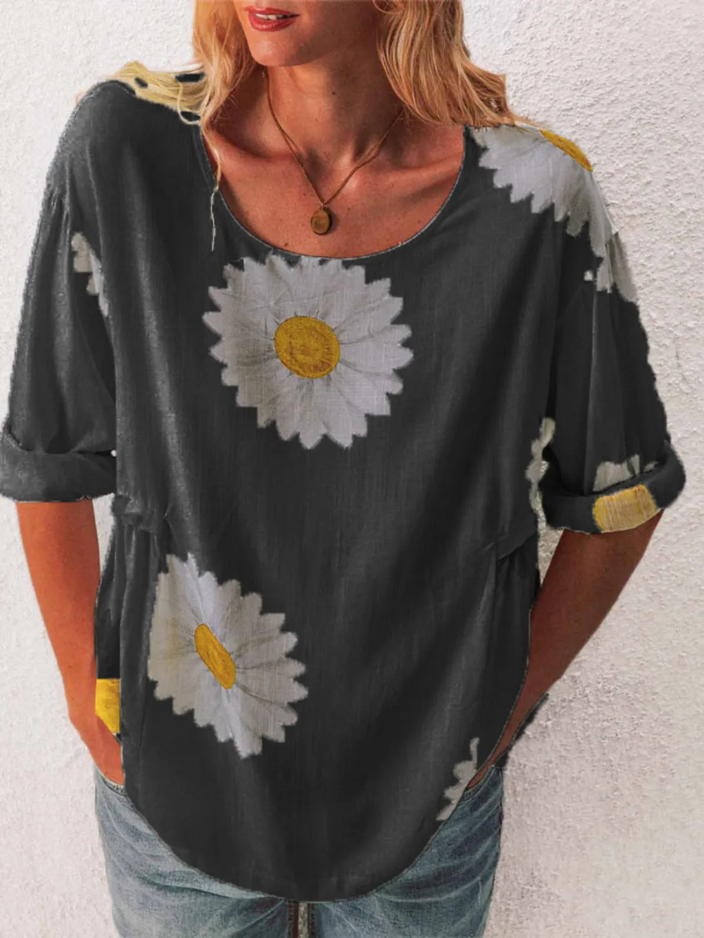 Full Size Flower Round Neck Half Sleeve T-Shirt Plus product image 20