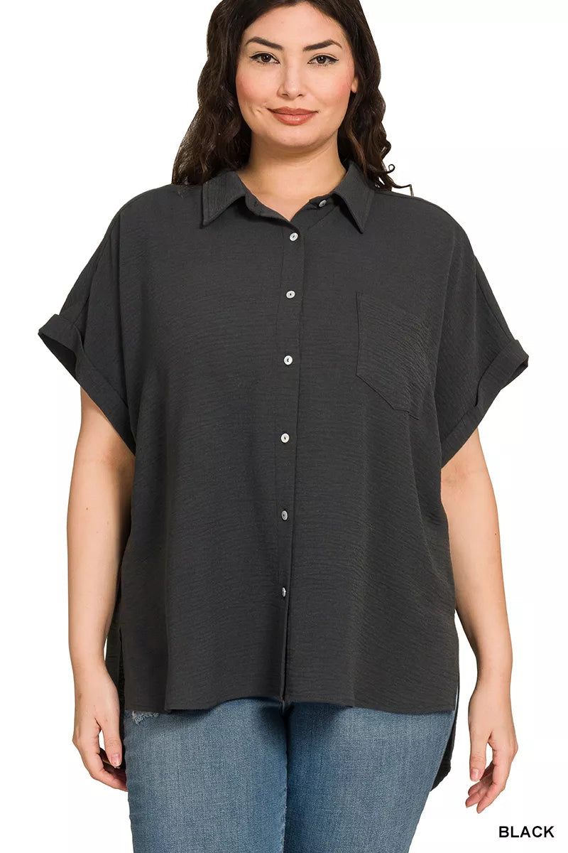 Zenana Full Size Woven Airflow Button Down Shirt Plus product image 4
