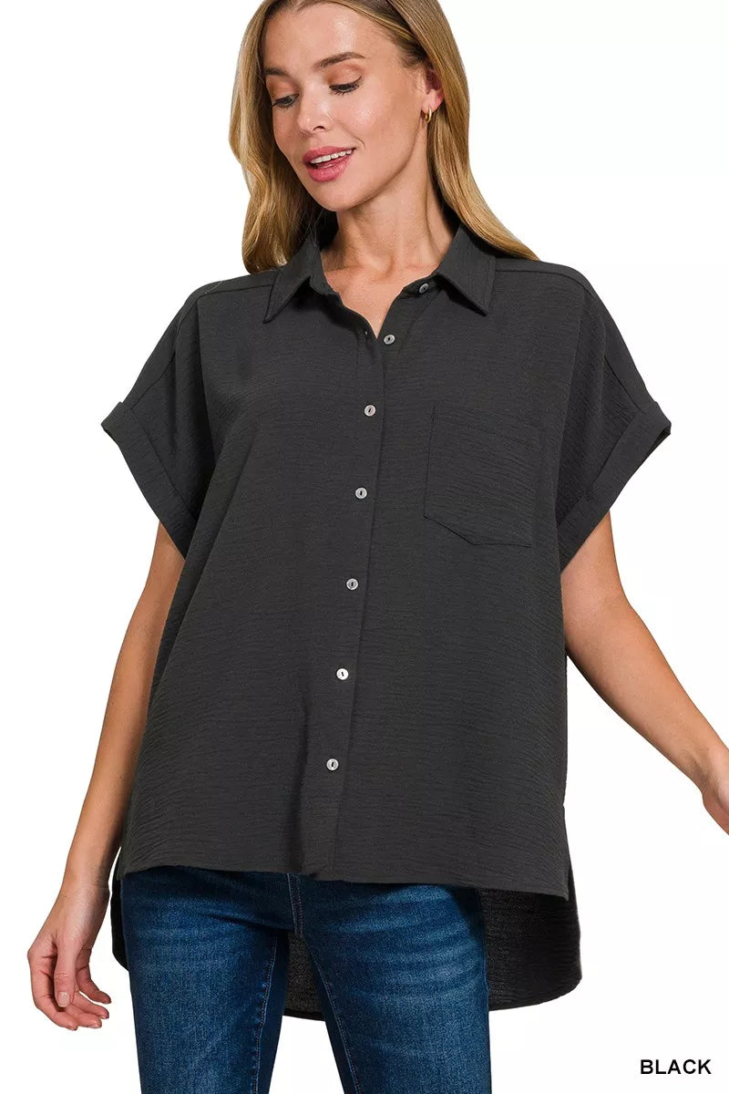 Zenana Full Size Woven Airflow Button Down Shirt Plus product image 1