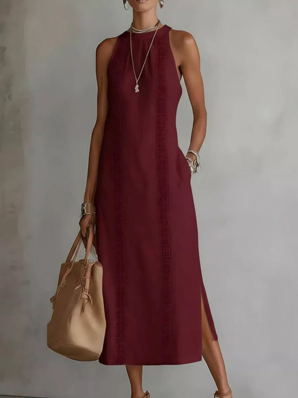 Full Size Side Slit Sleeveless Midi Dress Plus Size