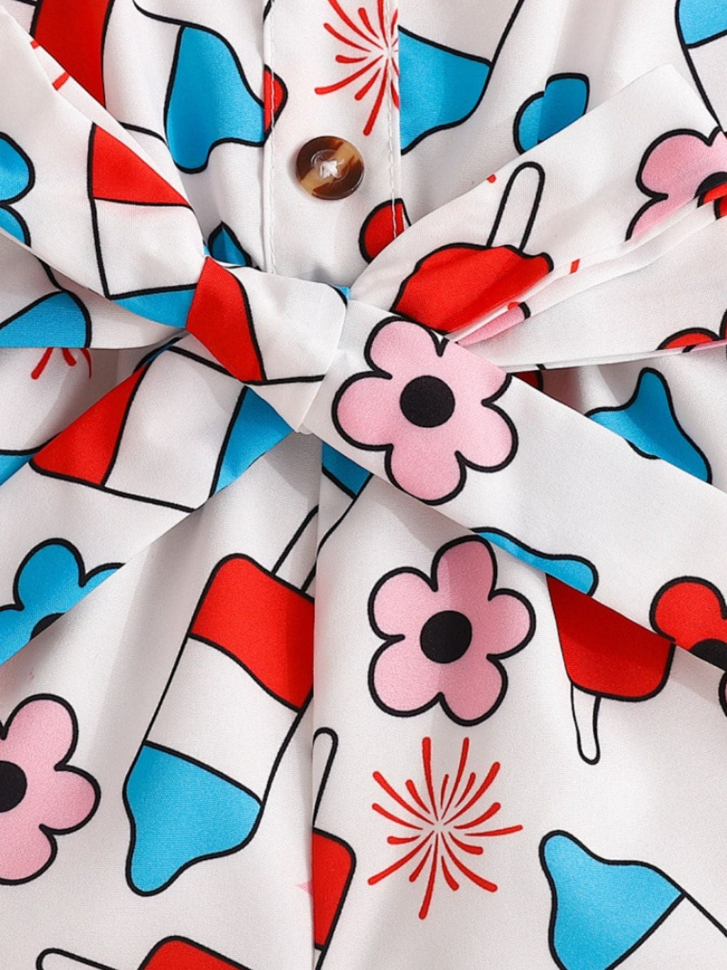 Children's Patriotic Print Tie Strap Ruffle Hem Jumpsuit