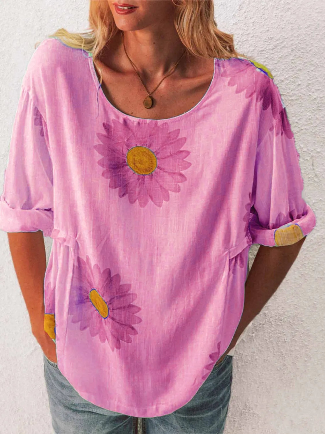 Full Size Flower Round Neck Half Sleeve T-Shirt Plus product image 14