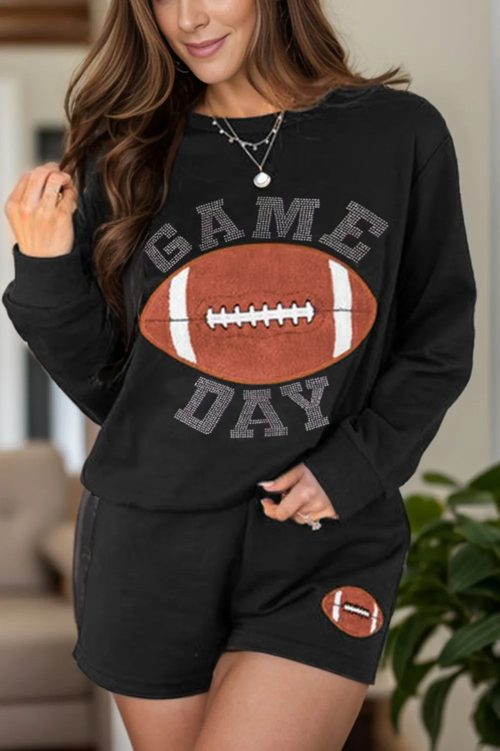 GAME DAY Football Round Neck Long Sleeve Top and Shorts Set product image 1
