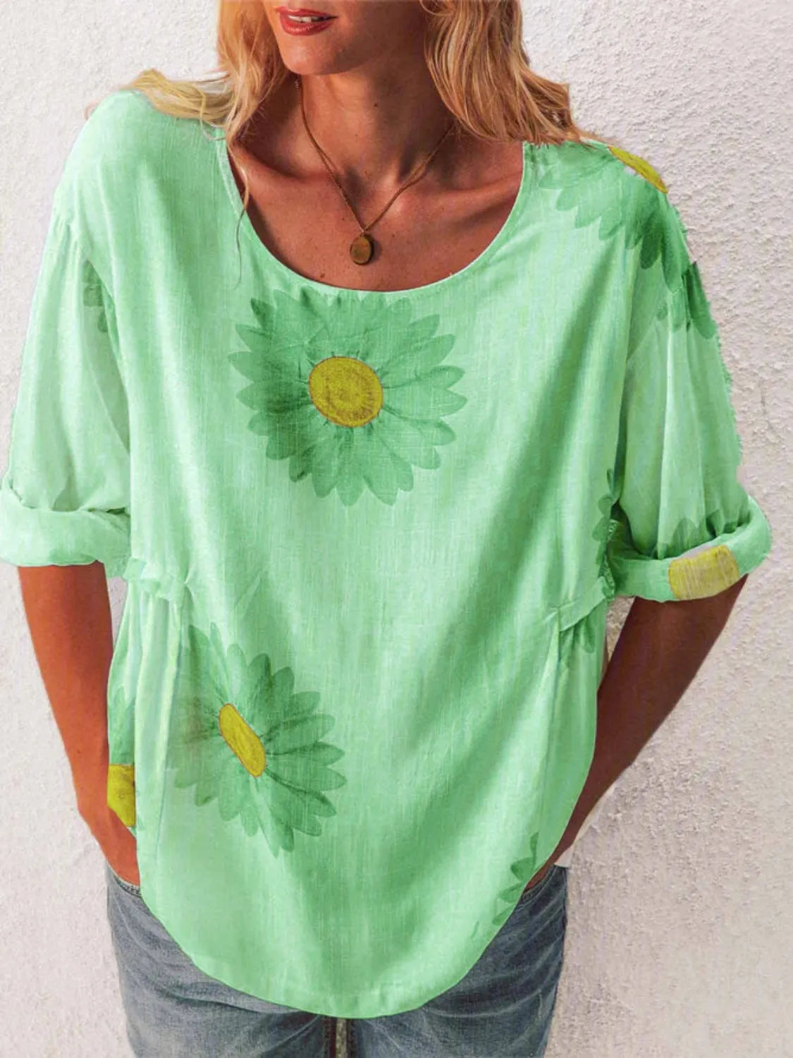 Full Size Flower Round Neck Half Sleeve T-Shirt Plus product image 11